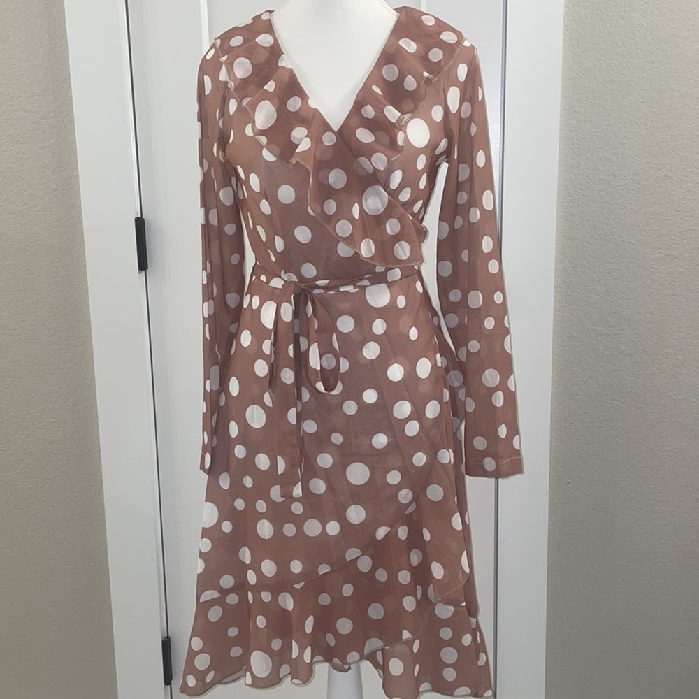 Polka Dot Midi Dress Color- Latte Size S